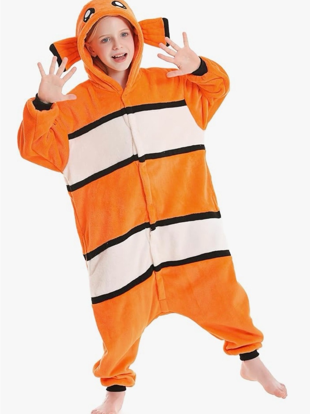 Kids Orange Clownfish Hooded Onesie Pajamas